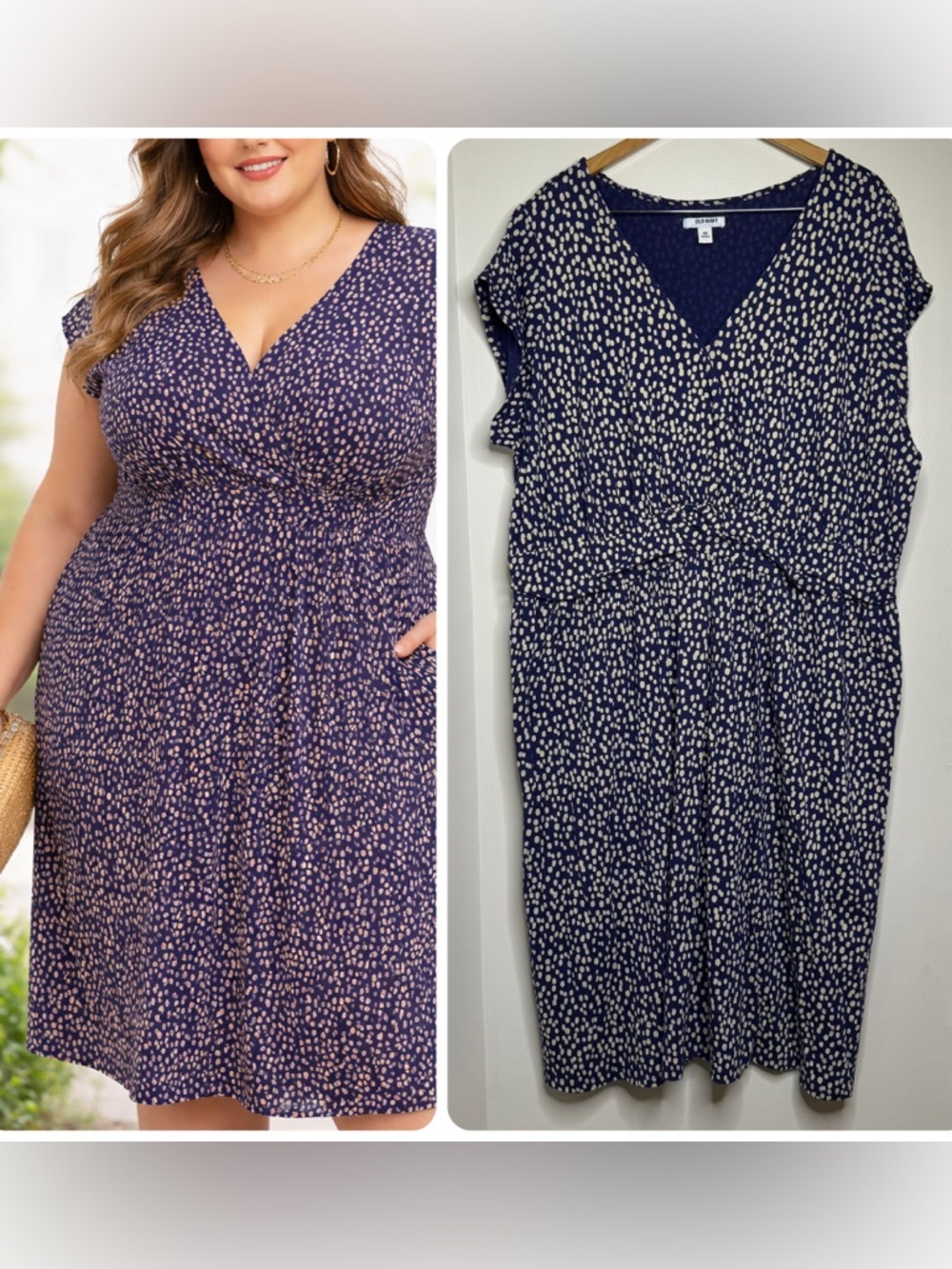 Old Navy Dress Plus Size 4X Navy Speckled Print Faux Wrap Style Bodice